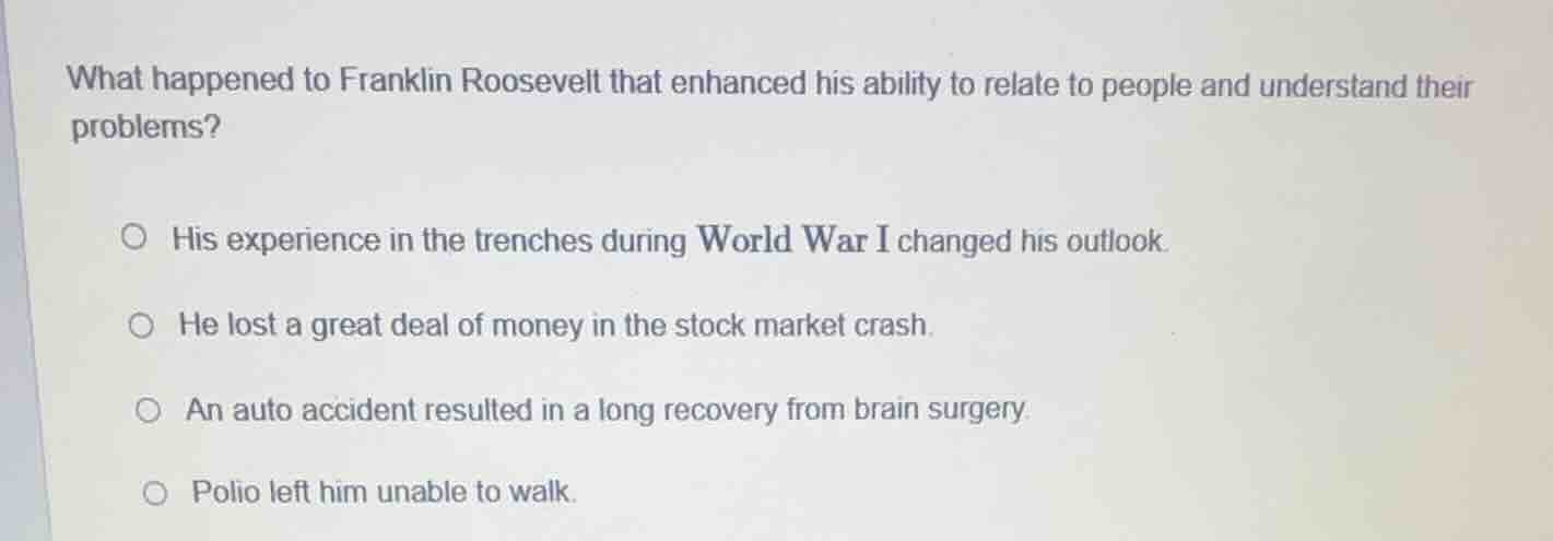 what happened to franklin roosevelt that enhanced his ability to relate…