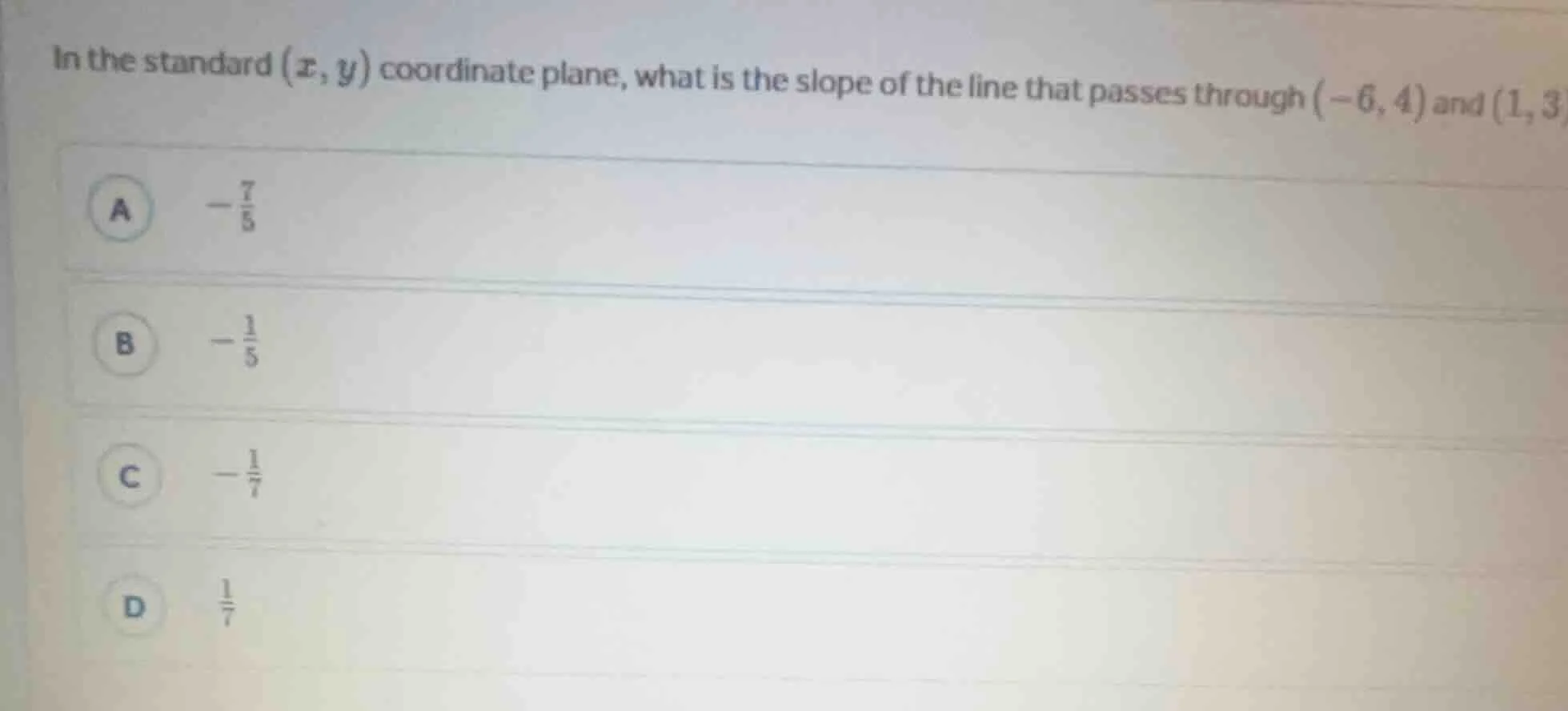 in the standard ((x, y)) coordinate plane, what is the slope of the lin…