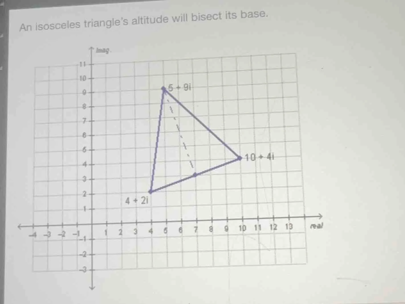 an isosceles triangles altitude will bisect its base.