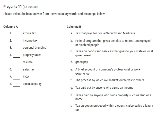 pregunta 11 (32 puntos) please select the best answer from the vocabula…