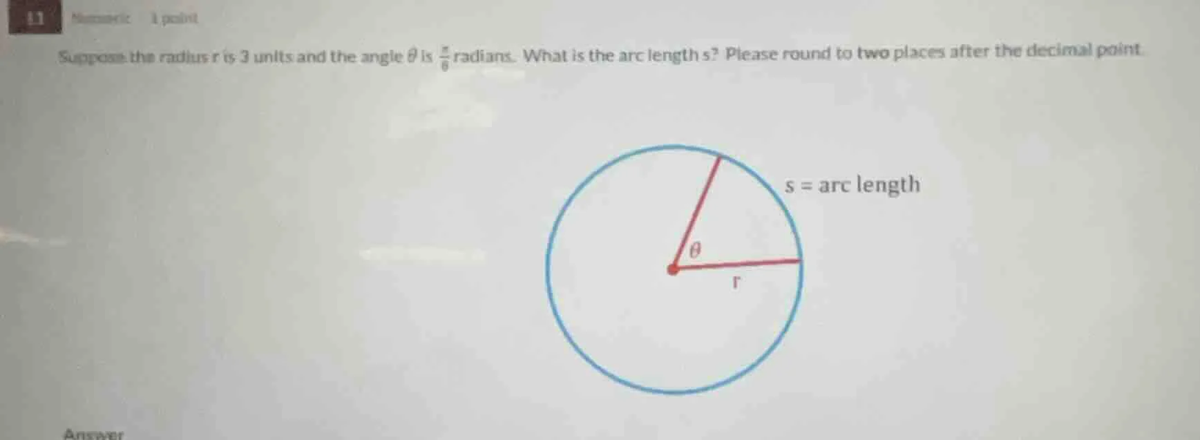 suppose the radius r is 3 units and the angle θ is \\(\\frac{\\pi}{6}\\…
