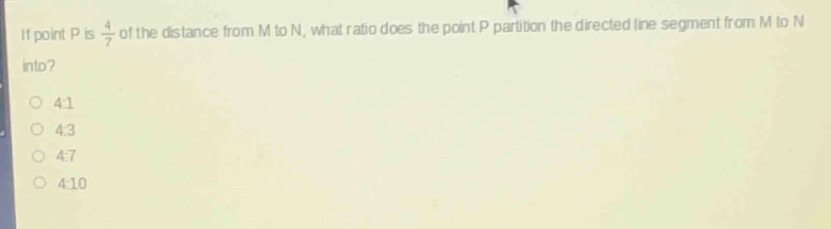 if point p is \\(\frac{4}{7}\\) of the distance from m to n, what ratio…