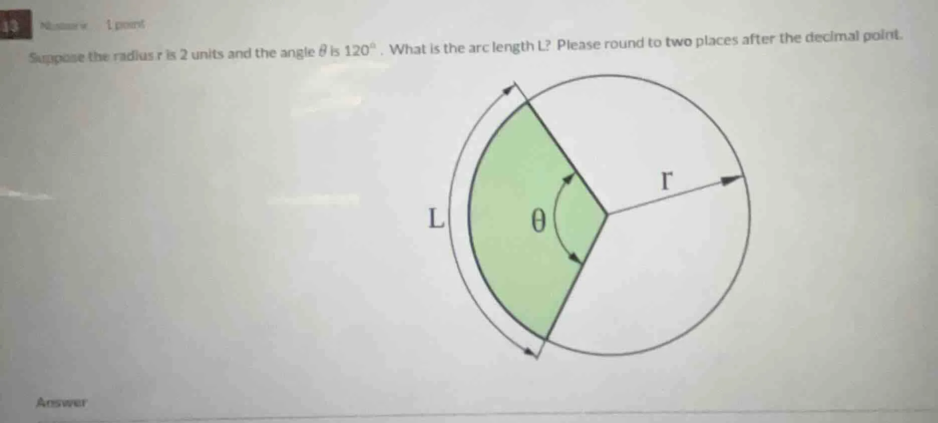 suppose the radius r is 2 units and the angle θ is 120°. what is the ar…