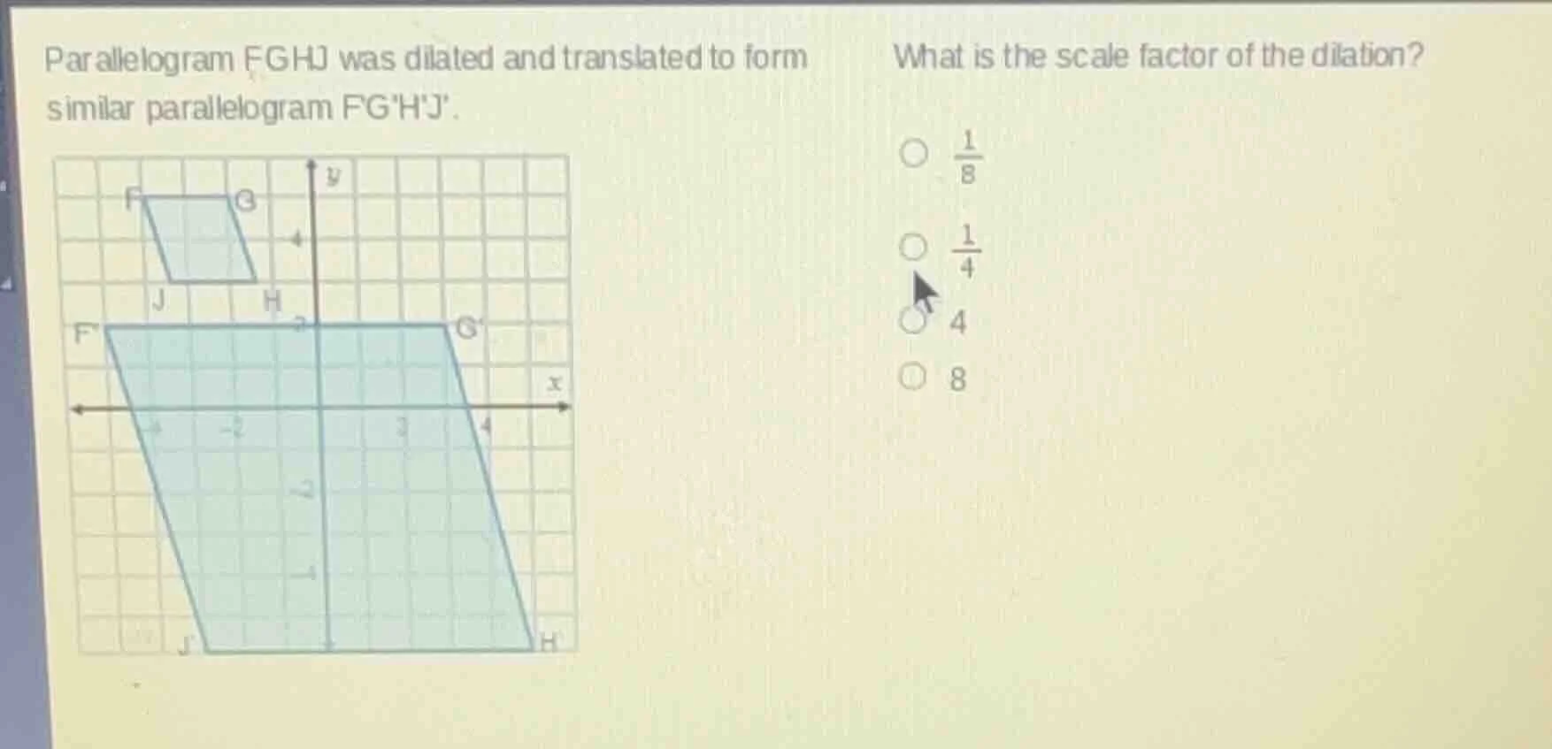 parallelogram fghj was dilated and translated to form similar parallelo…