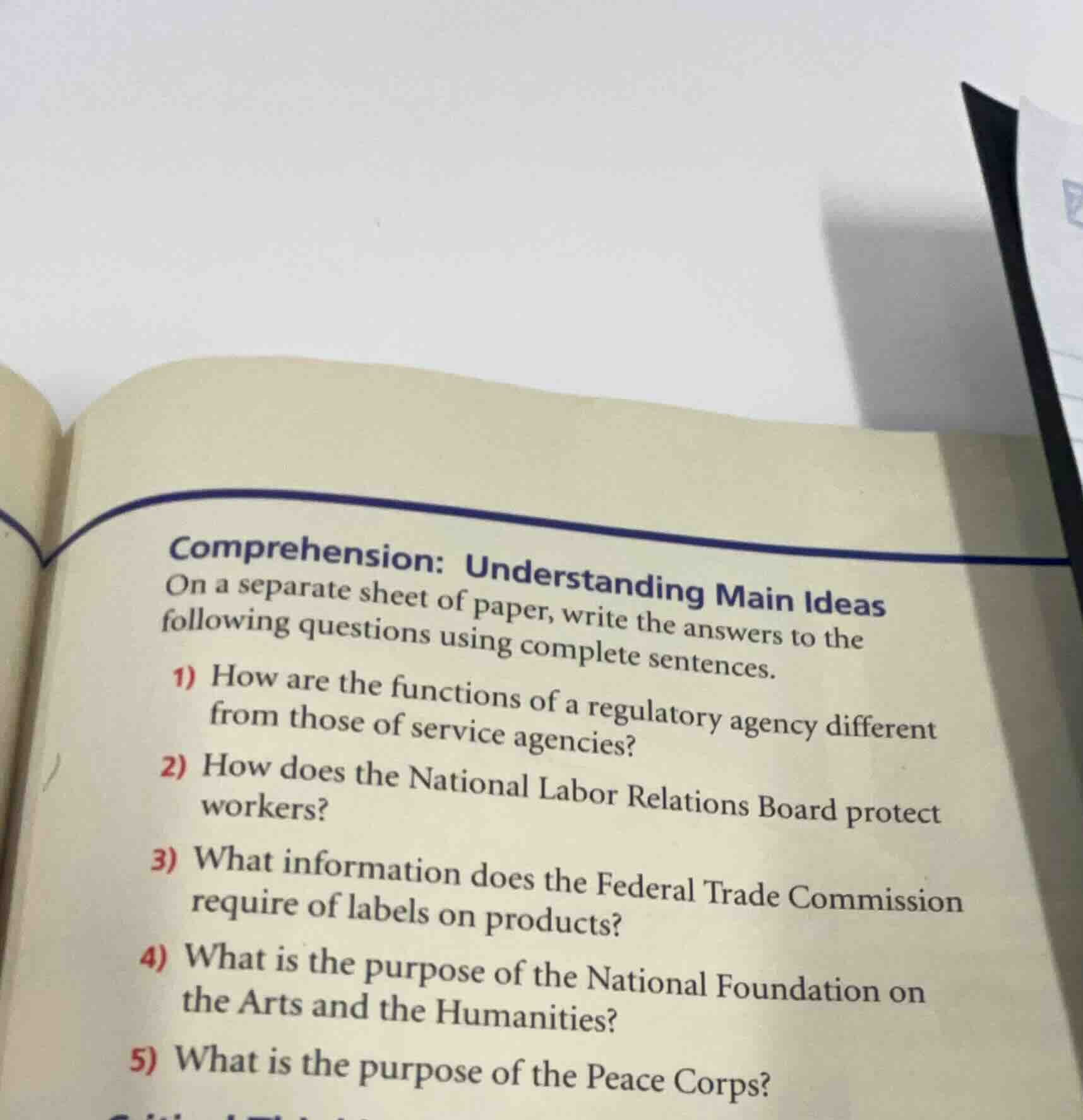 comprehension: understanding main ideas on a separate sheet of paper, w…