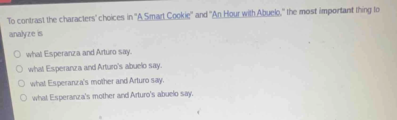 to contrast the characters choices in \a smart cookie\ and \an hour wit…