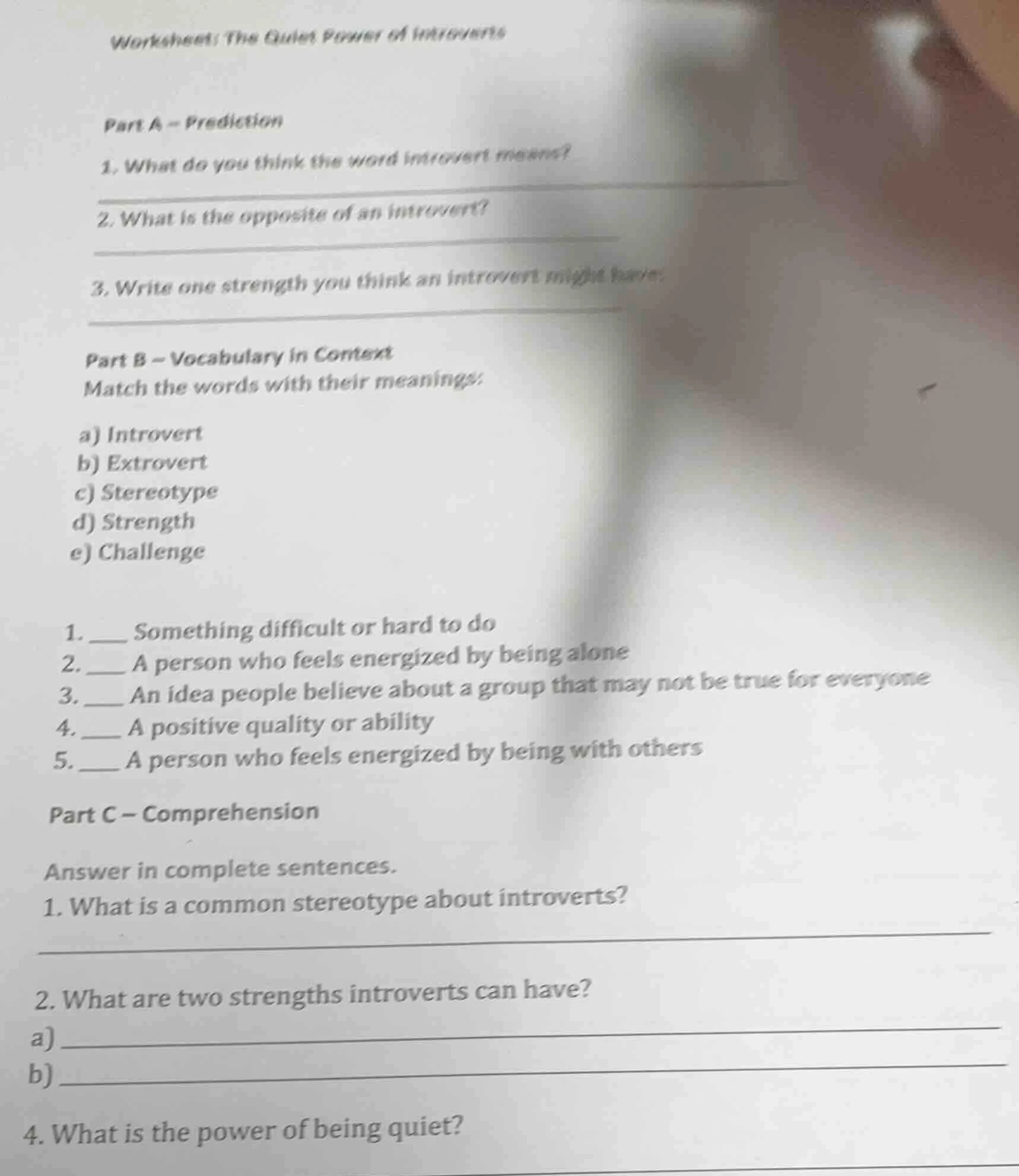 worksheet: the quiet power of introverts part a - prediction 1. what do…