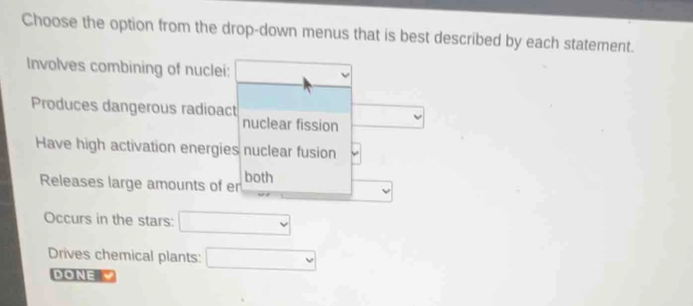 choose the option from the drop - down menus that is best described by …