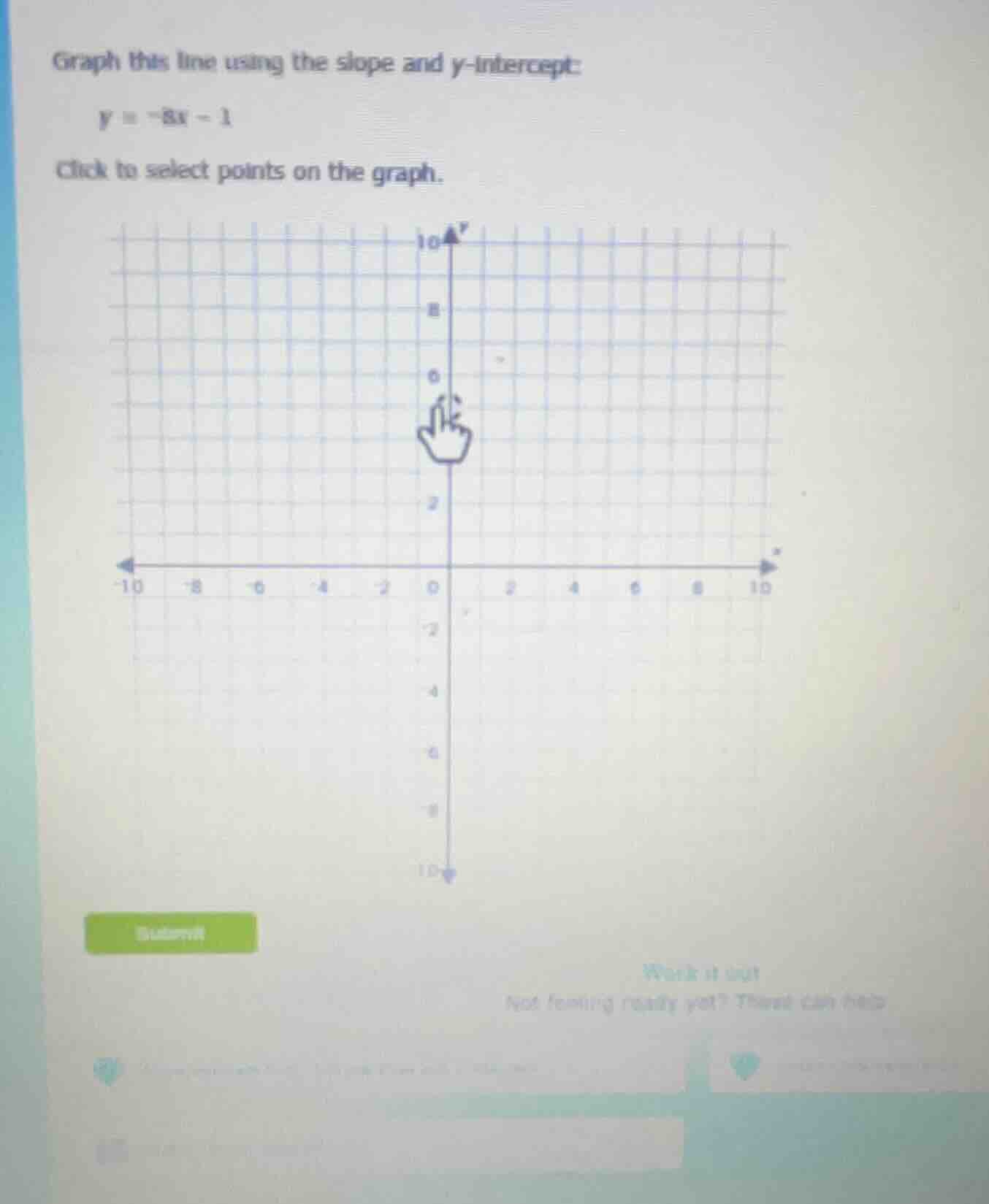 graph this line using the slope and y-intercept: $y = -8x - 1$ click to…