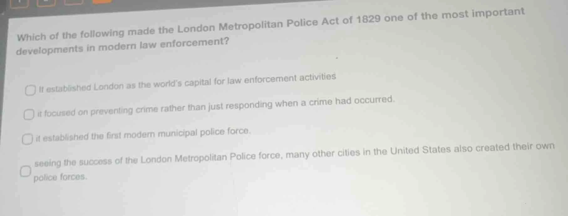 which of the following made the london metropolitan police act of 1829 …