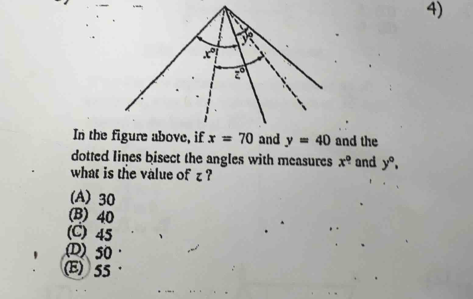 in the figure above, if ( x = 70 ) and ( y = 40 ) and the dotted lines …