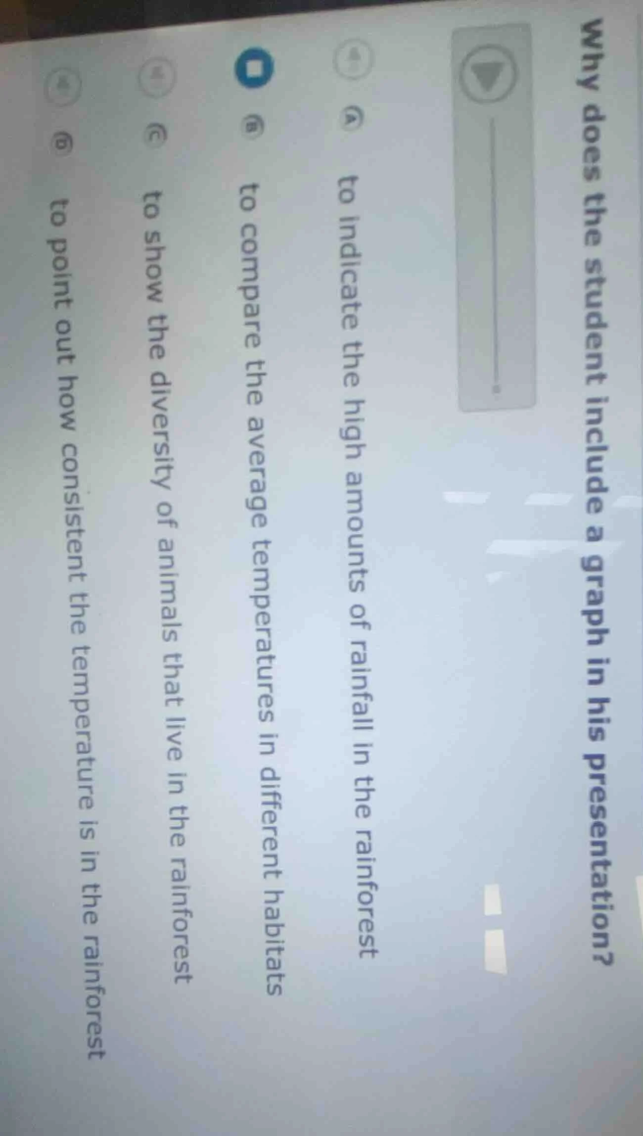 why does the student include a graph in his presentation? a to indicate…