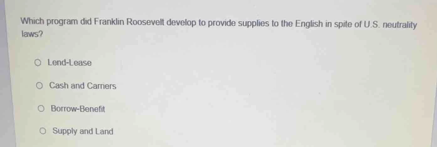 which program did franklin roosevelt develop to provide supplies to the…