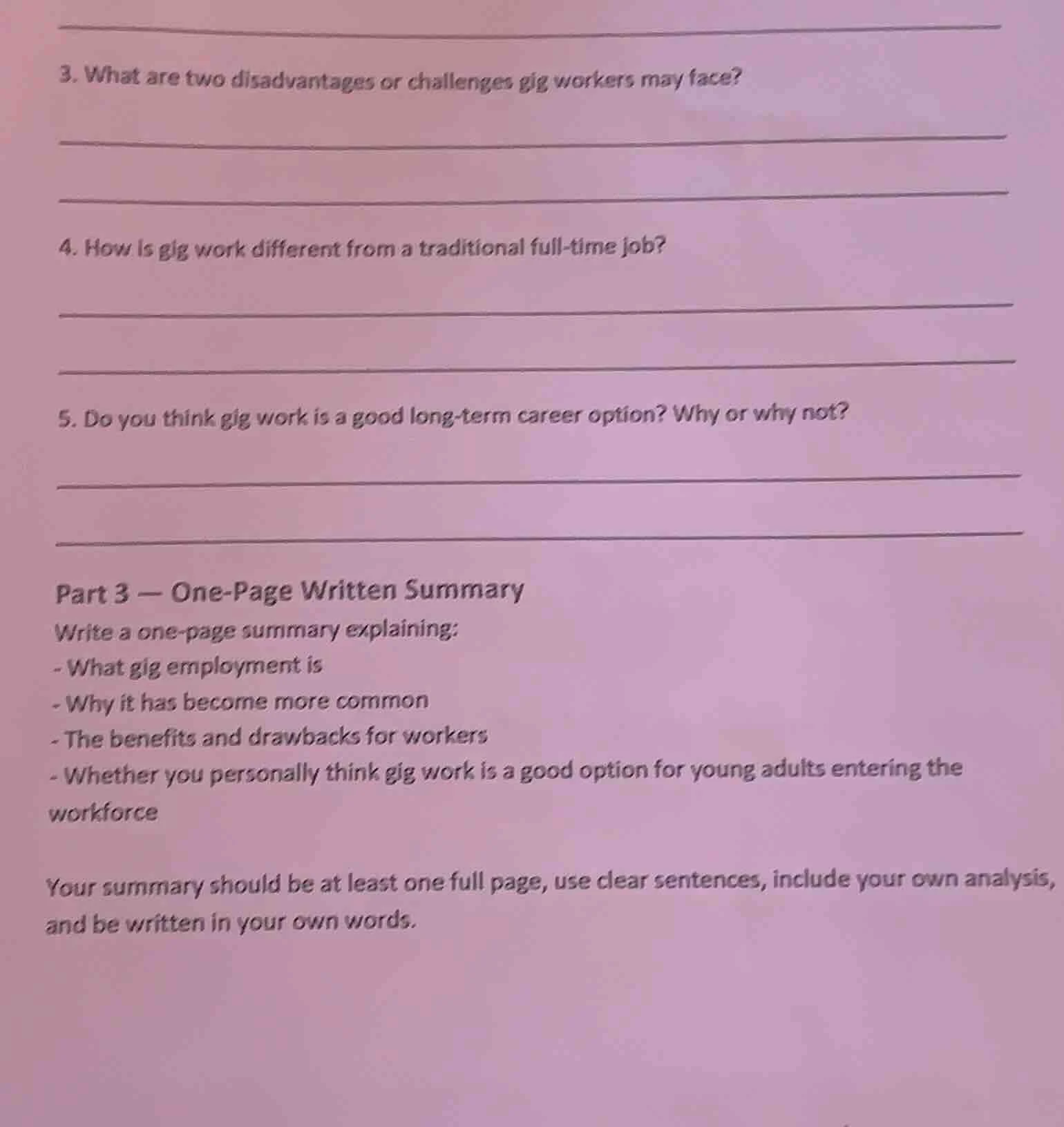3. what are two disadvantages or challenges gig workers may face? 4. ho…