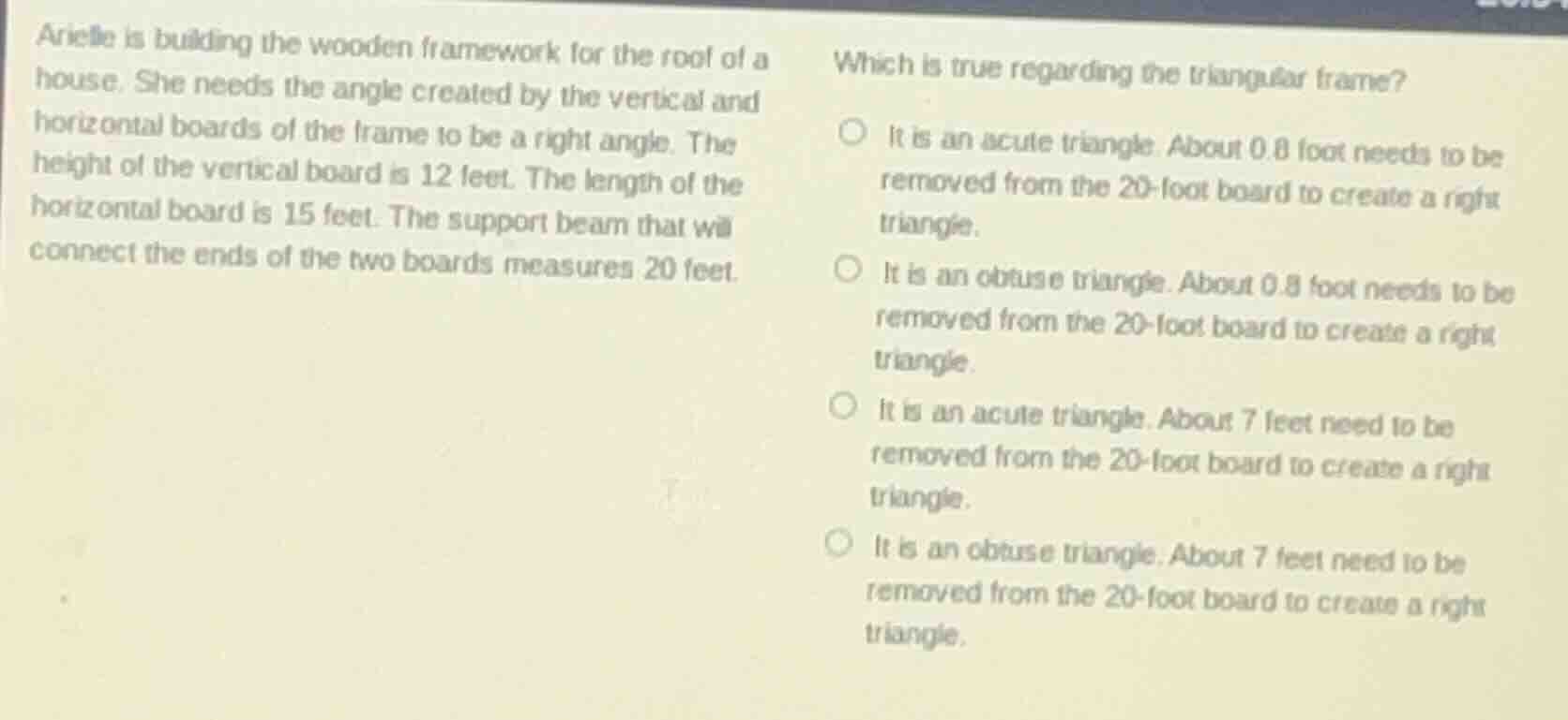 arielle is building the wooden framework for the roof of a house. she n…