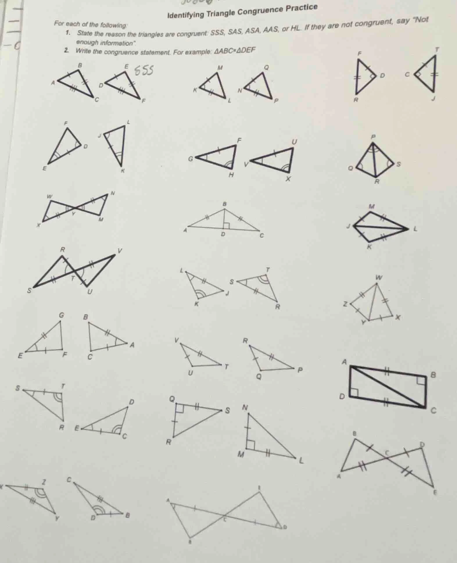 identifying triangle congruence practice for each of the following: 1. …