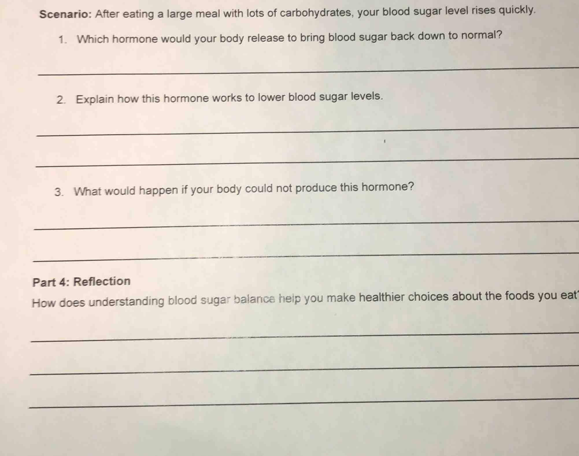 scenario: after eating a large meal with lots of carbohydrates, your bl…