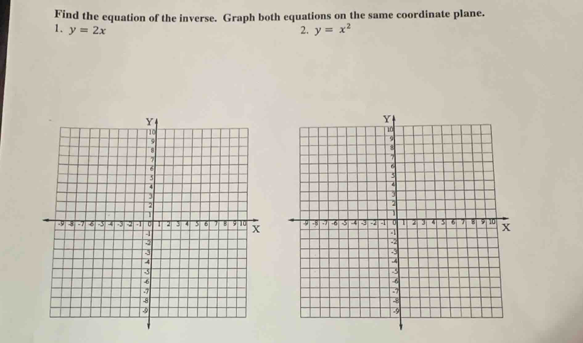 find the equation of the inverse. graph both equations on the same coor…