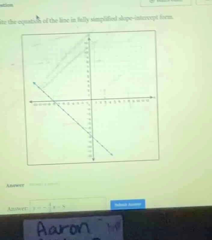 ite the equation of the line in fully simplified slope - intercept form…