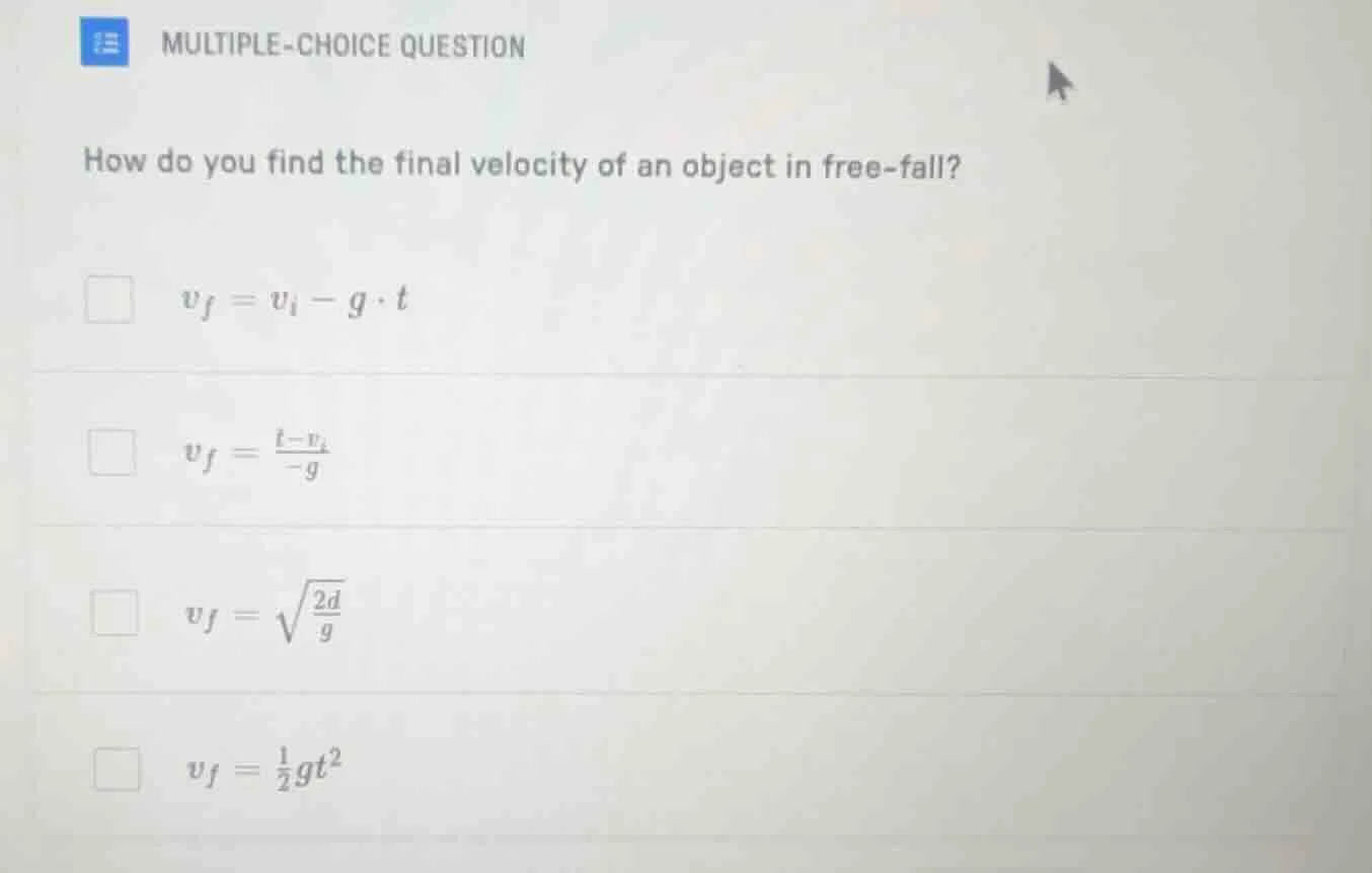 multiple-choice question how do you find the final velocity of an objec…
