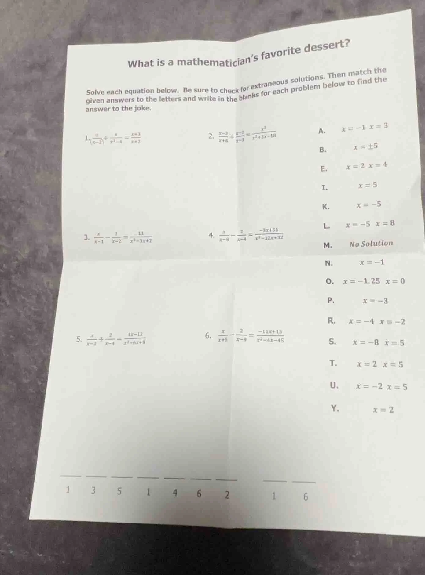 what is a mathematician’s favorite dessert? solve each equation below. …