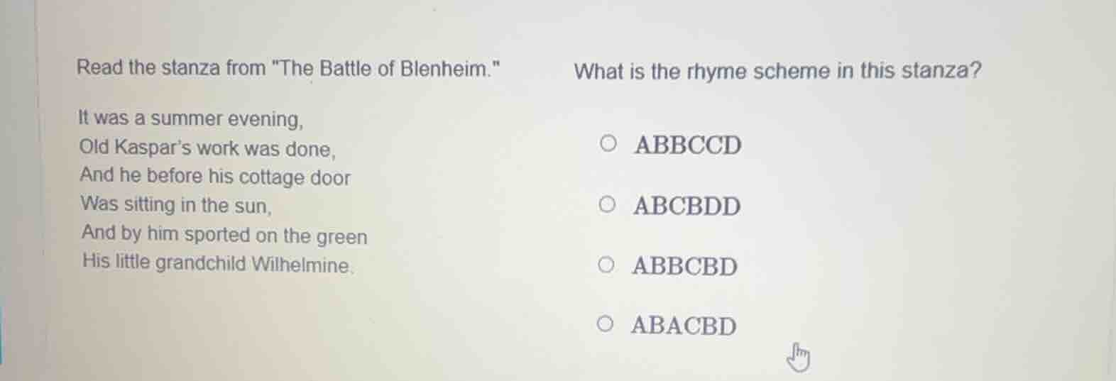 read the stanza from \the battle of blenheim.\ it was a summer evening,…