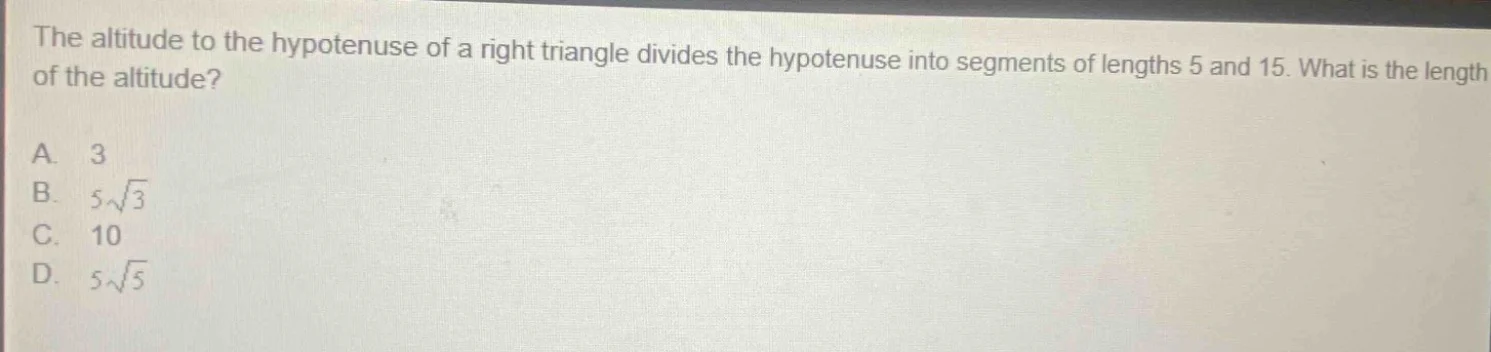 the altitude to the hypotenuse of a right triangle divides the hypotenu…