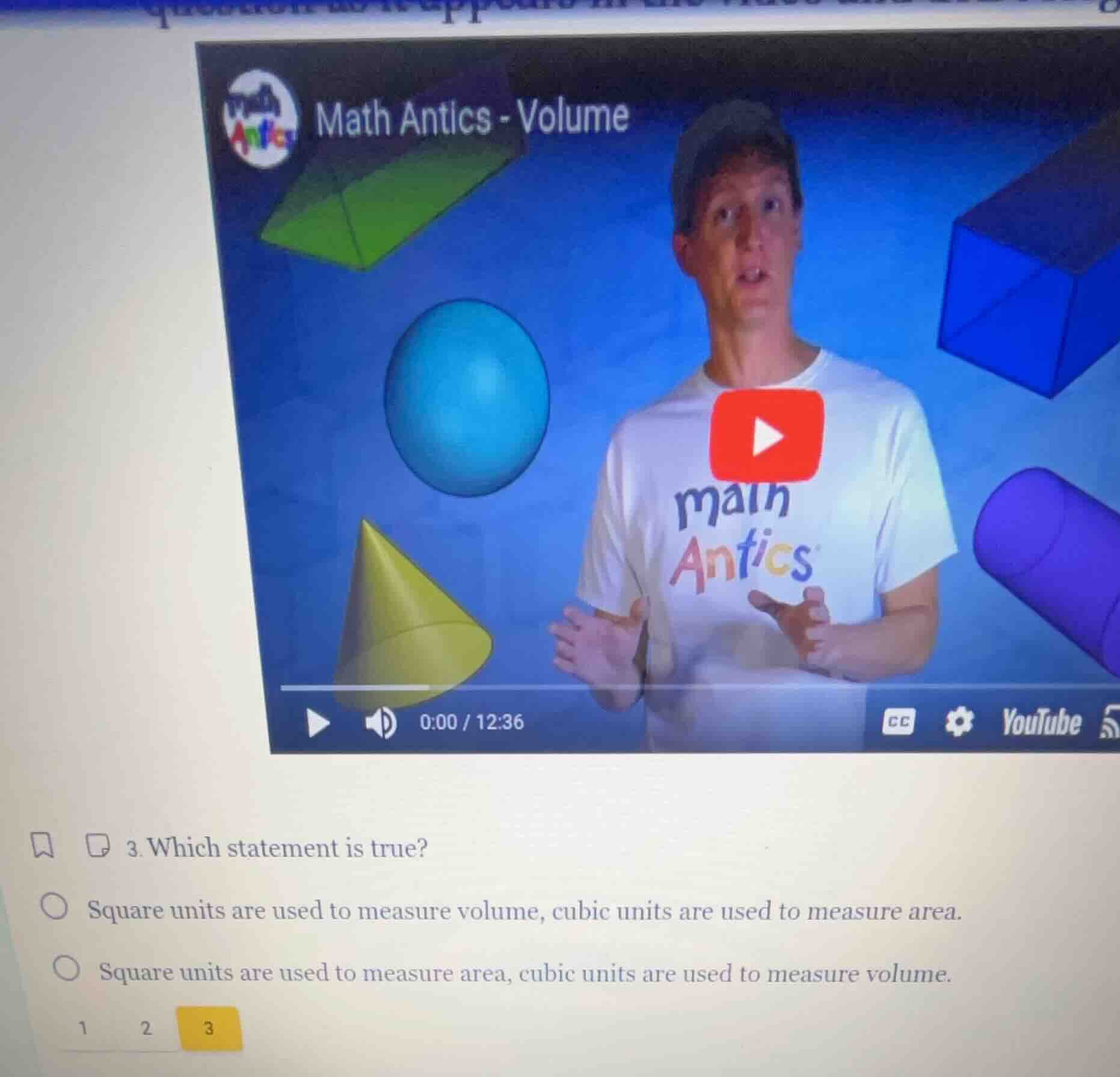 3. which statement is true? square units are used to measure volume, cu…