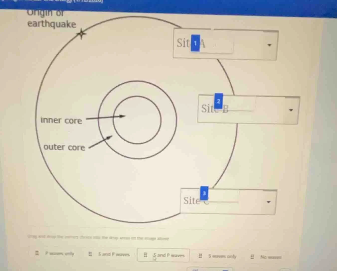 origin of earthquake inner core outer core drag and drop the correct ch…