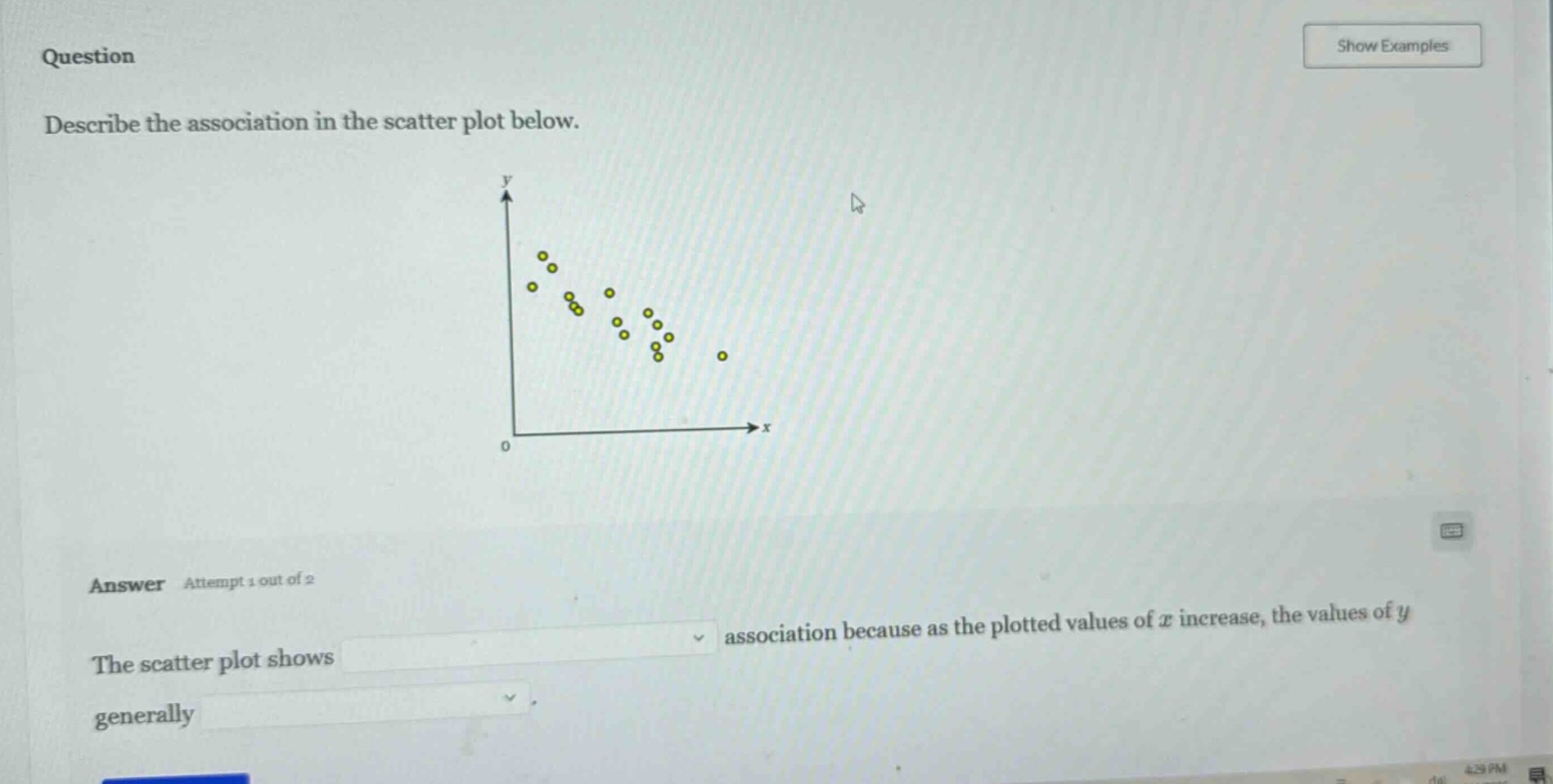 question describe the association in the scatter plot below. answer att…