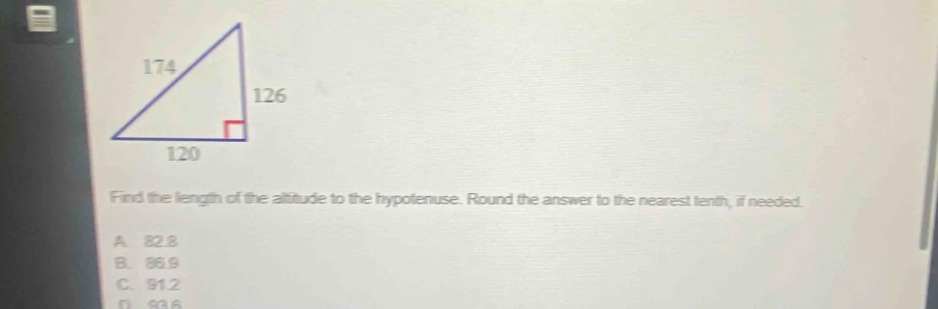 find the length of the altitude to the hypotenuse. round the answer to …