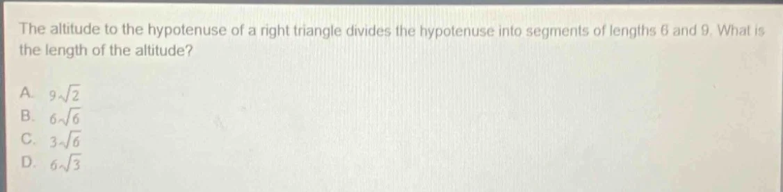 the altitude to the hypotenuse of a right triangle divides the hypotenu…