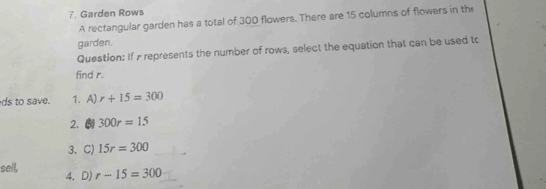 7. garden rows a rectangular garden has a total of 300 flowers. there a…