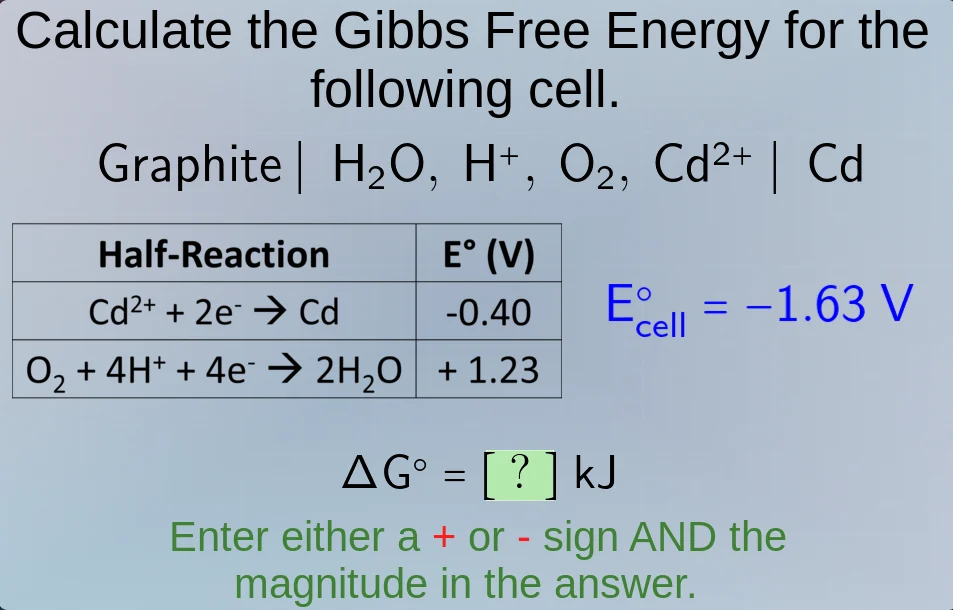 calculate the gibbs free energy for the following cell. graphite | h₂o,…