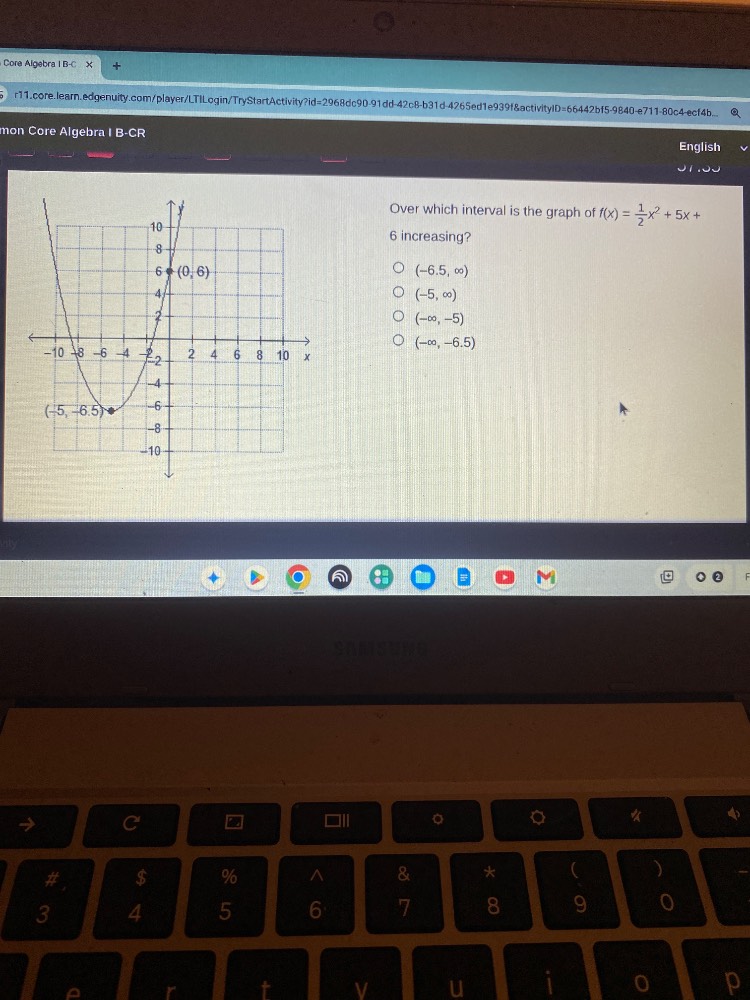 over which interval is the graph of $f(x) = \\frac{1}{2}x^2 + 5x + 6$ i…