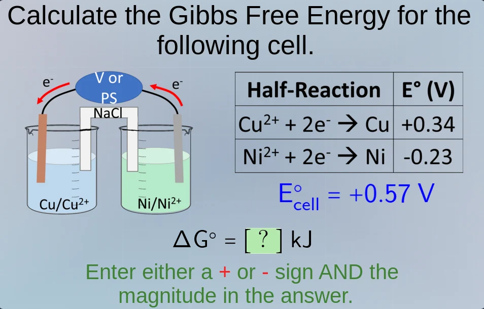 calculate the gibbs free energy for the following cell. half-reaction |…