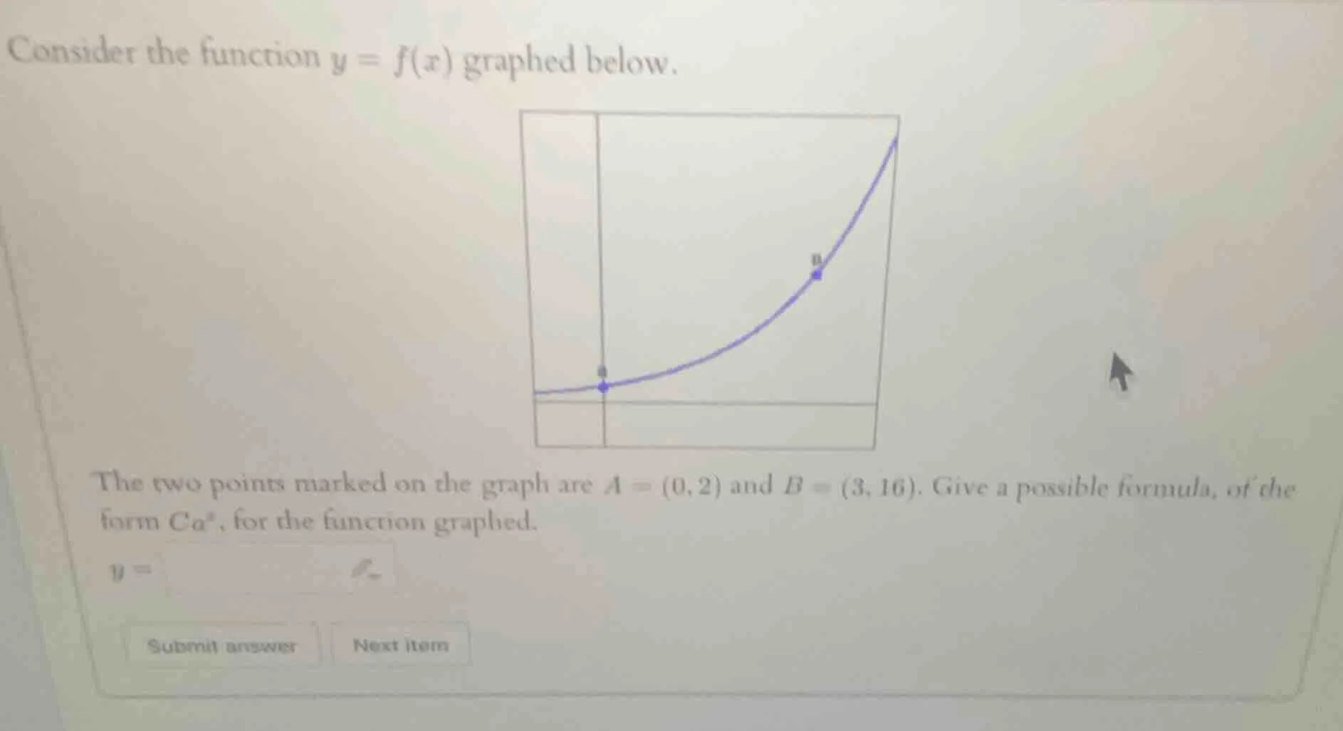 consider the function $y = f(x)$ graphed below. the two points marked o…