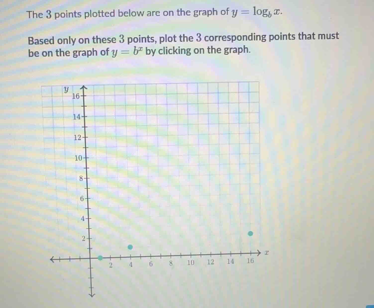 the 3 points plotted below are on the graph of $y = \\log_b x$. based o…