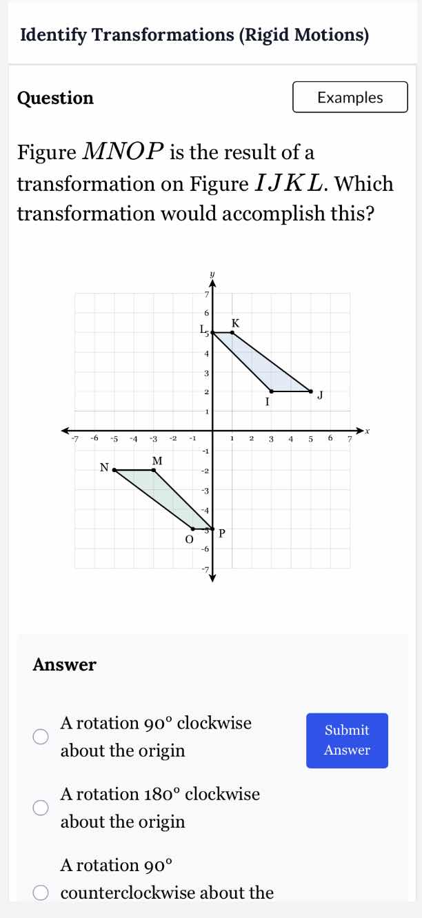 identify transformations (rigid motions) question figure ( mnop ) is th…