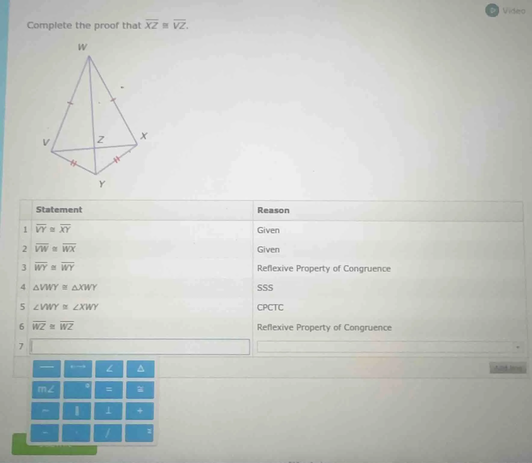complete the proof that \\(\\overline{xz} \\cong \\overline{vz}\\). (im…