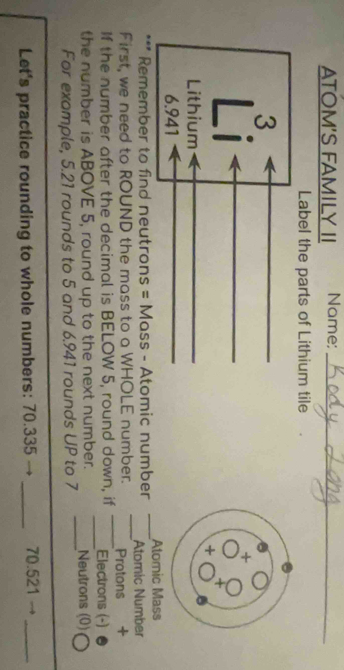 atoms family ii name: label the parts of lithium tile emember to find n…