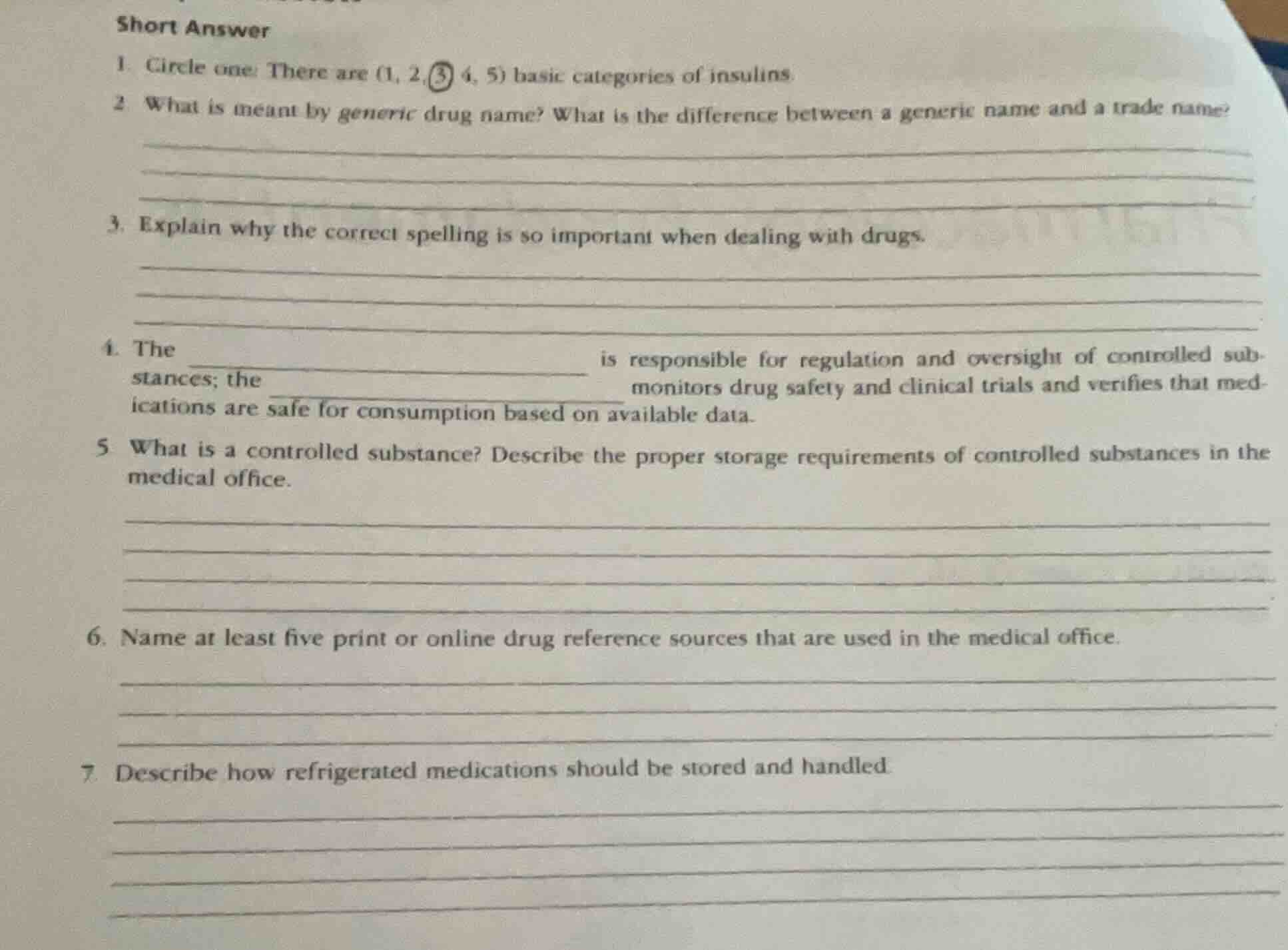 short answer 1. circle one: there are (1, 2, 3, 4, 5) basic categories …