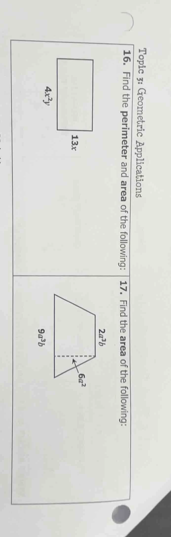topic 3: geometric applications 16. find the perimeter and area of the …