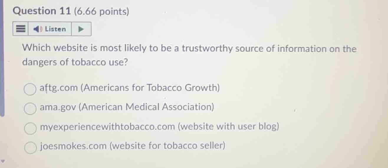 question 11 (6.66 points) listen which website is most likely to be a t…