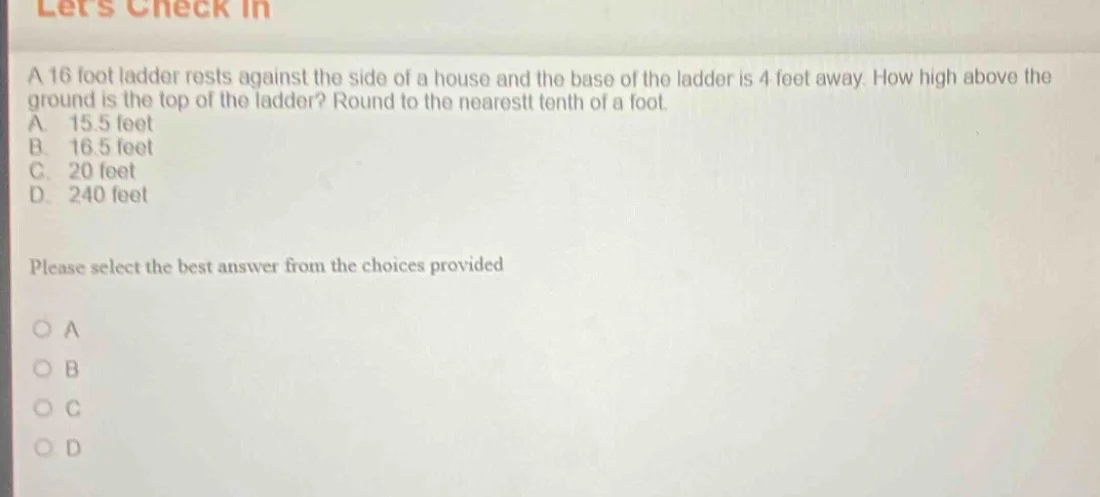 a 16 foot ladder rests against the side of a house and the base of the …