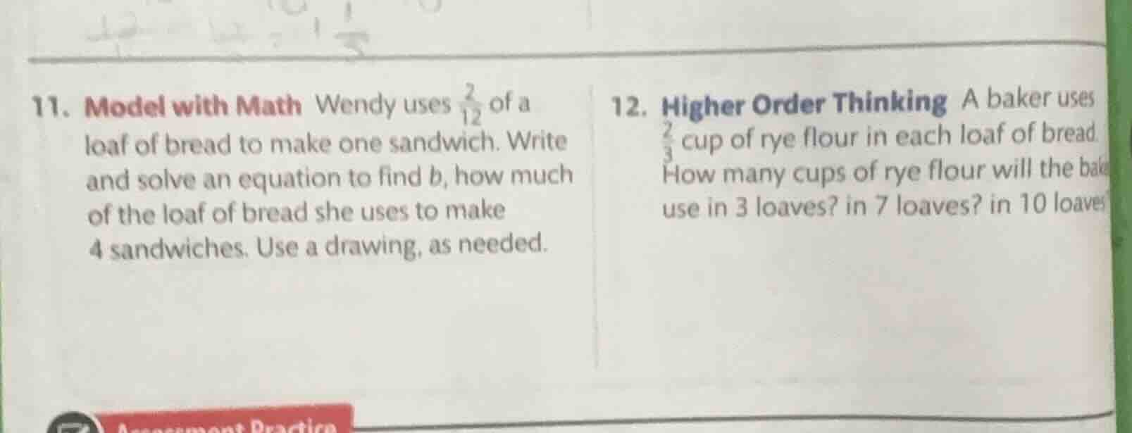 11. model with math wendy uses \\(\\frac{2}{12}\\) of a loaf of bread t…