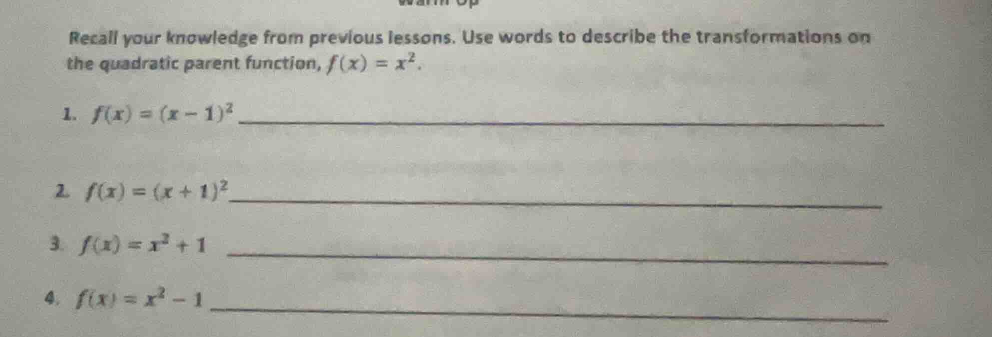 recall your knowledge from previous lessons. use words to describe the …