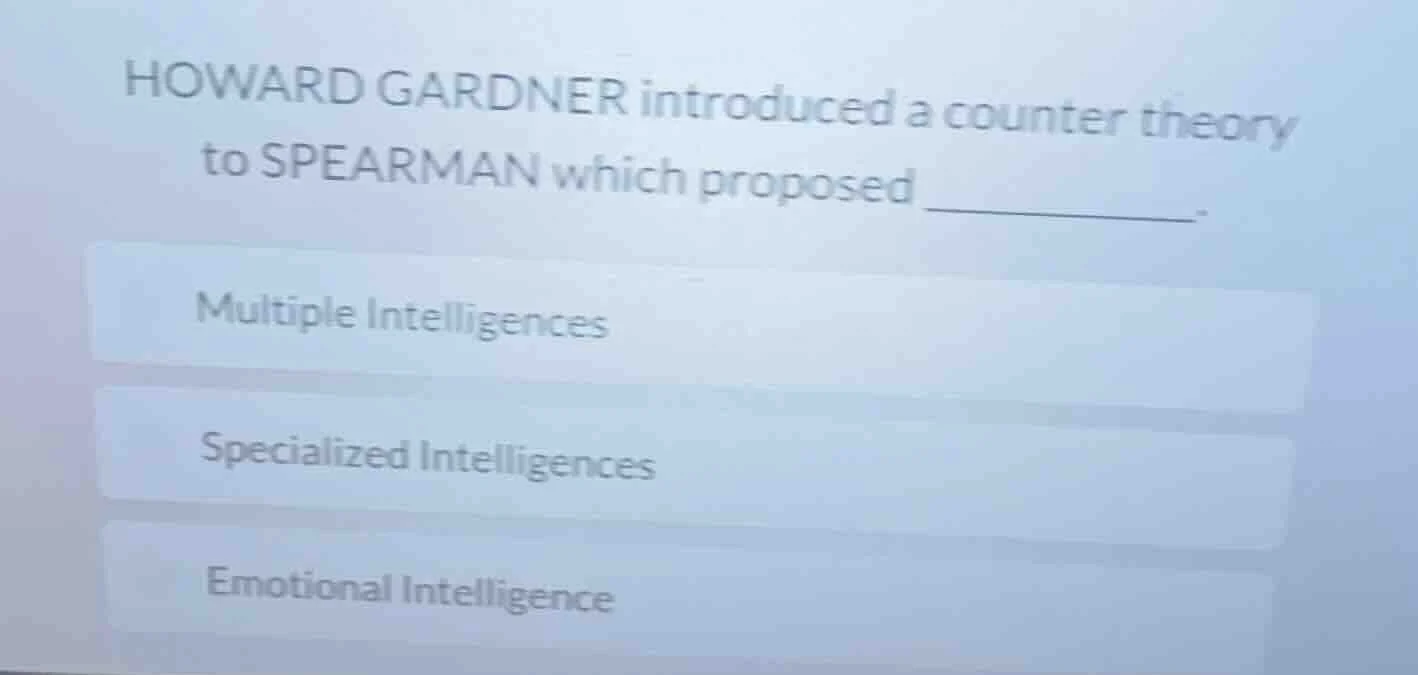 howard gardner introduced a counter theory to spearman which proposed _…