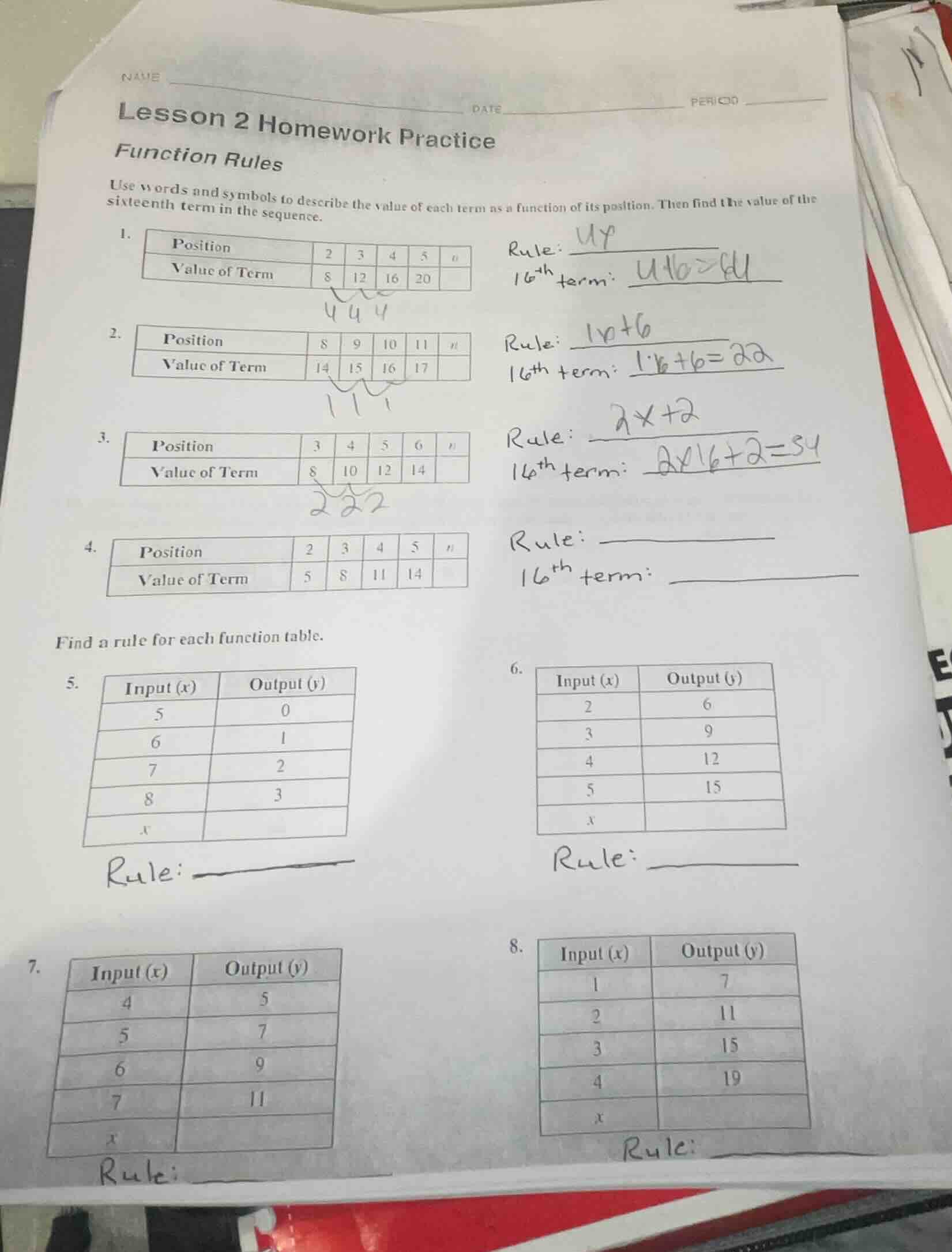 lesson 2 homework practice function rules use words and symbols to desc…