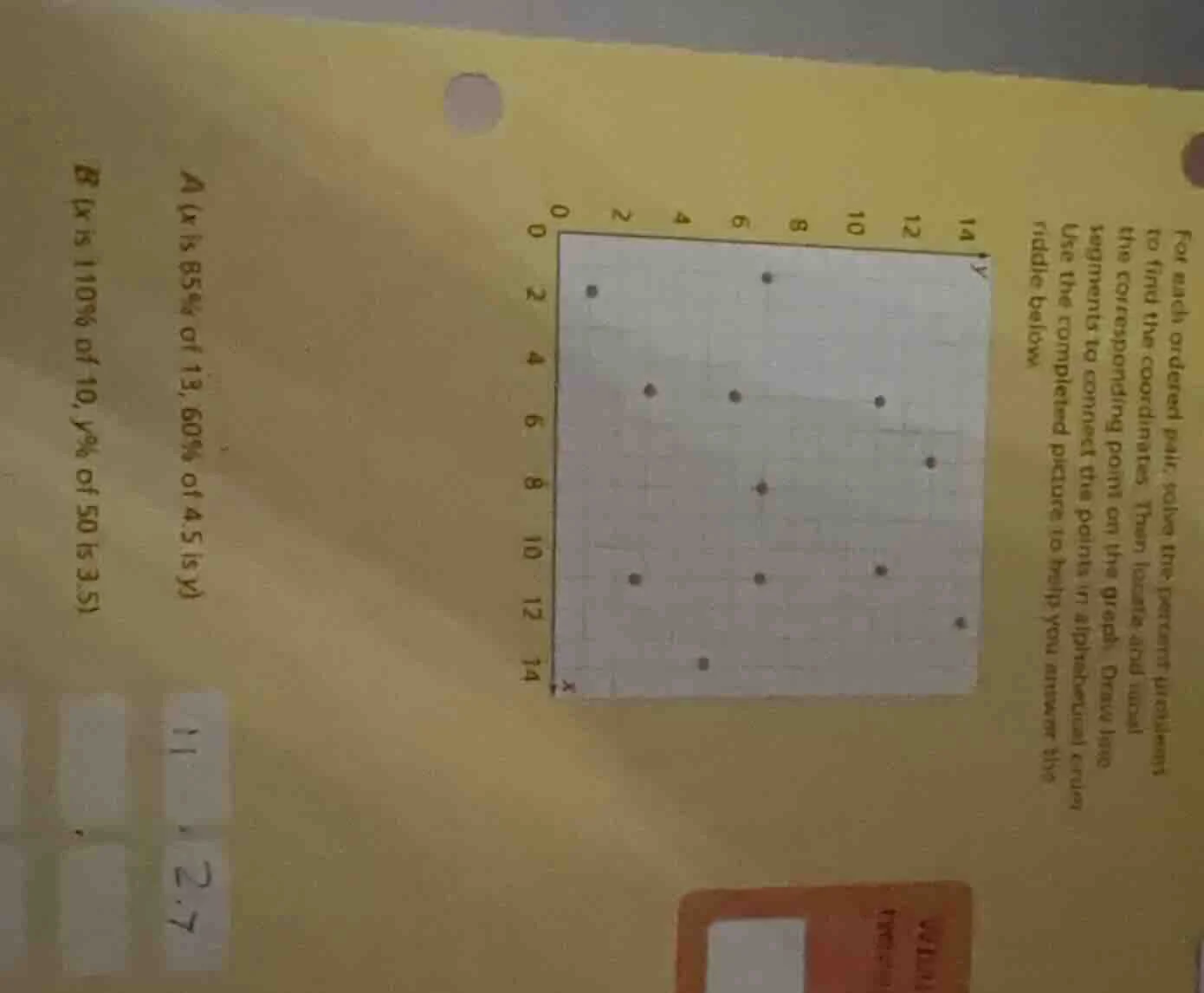 for each ordered pair, solve the percent problems to find the coordinat…